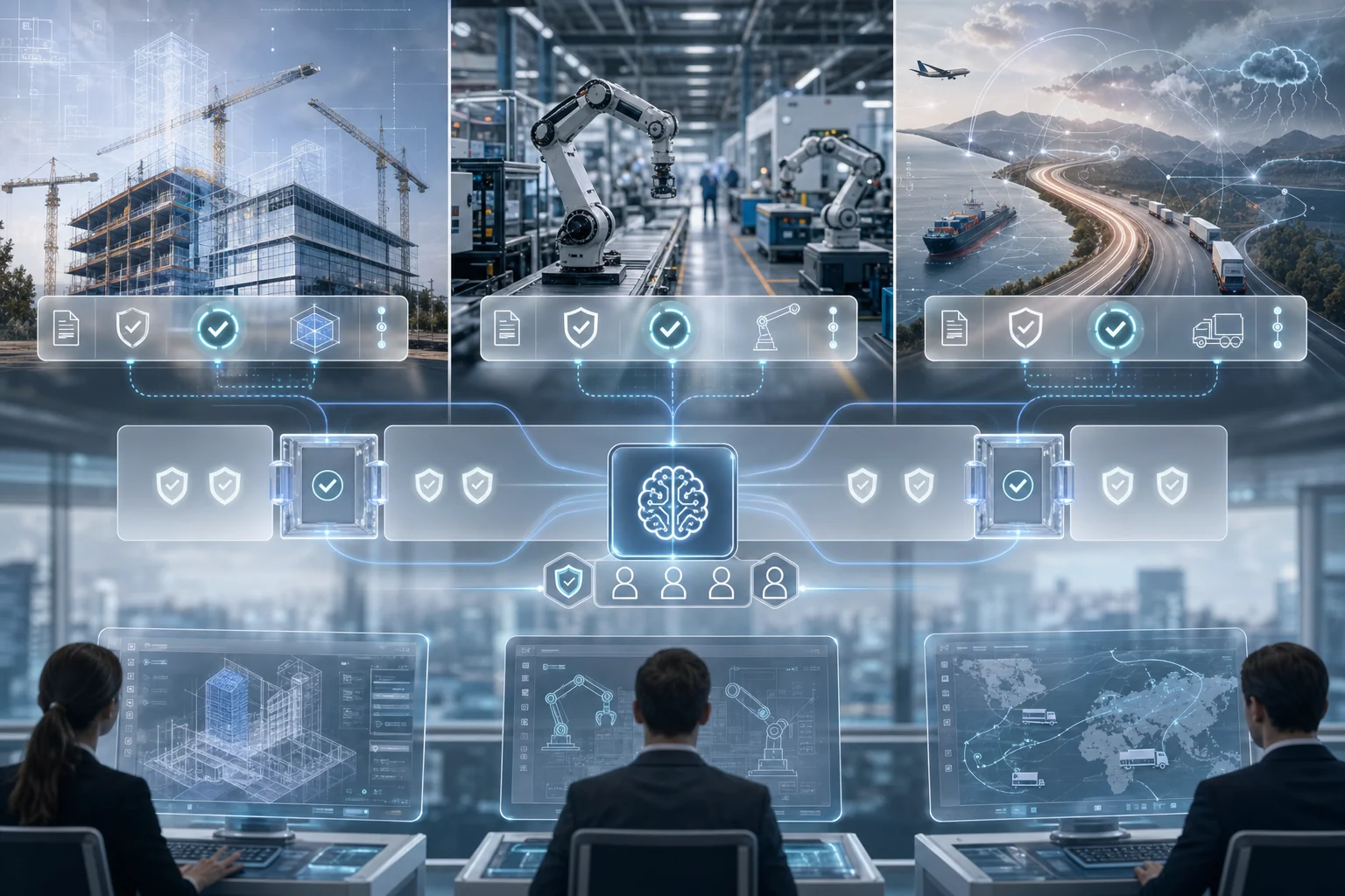 AEC, manufacturing, and logistics signal streams converging into an evidence-first AI review layer