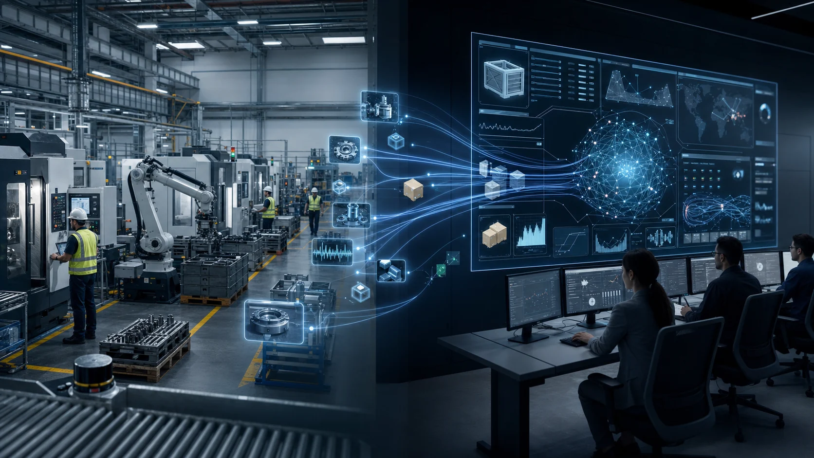 Advanced manufacturing and logistics teams using monitored evidence cards before routing AI-driven decisions
