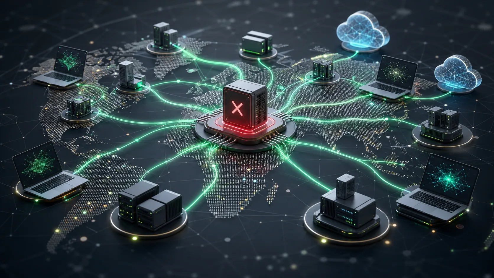 Distributed model infrastructure keeps running around an offline central AI node
