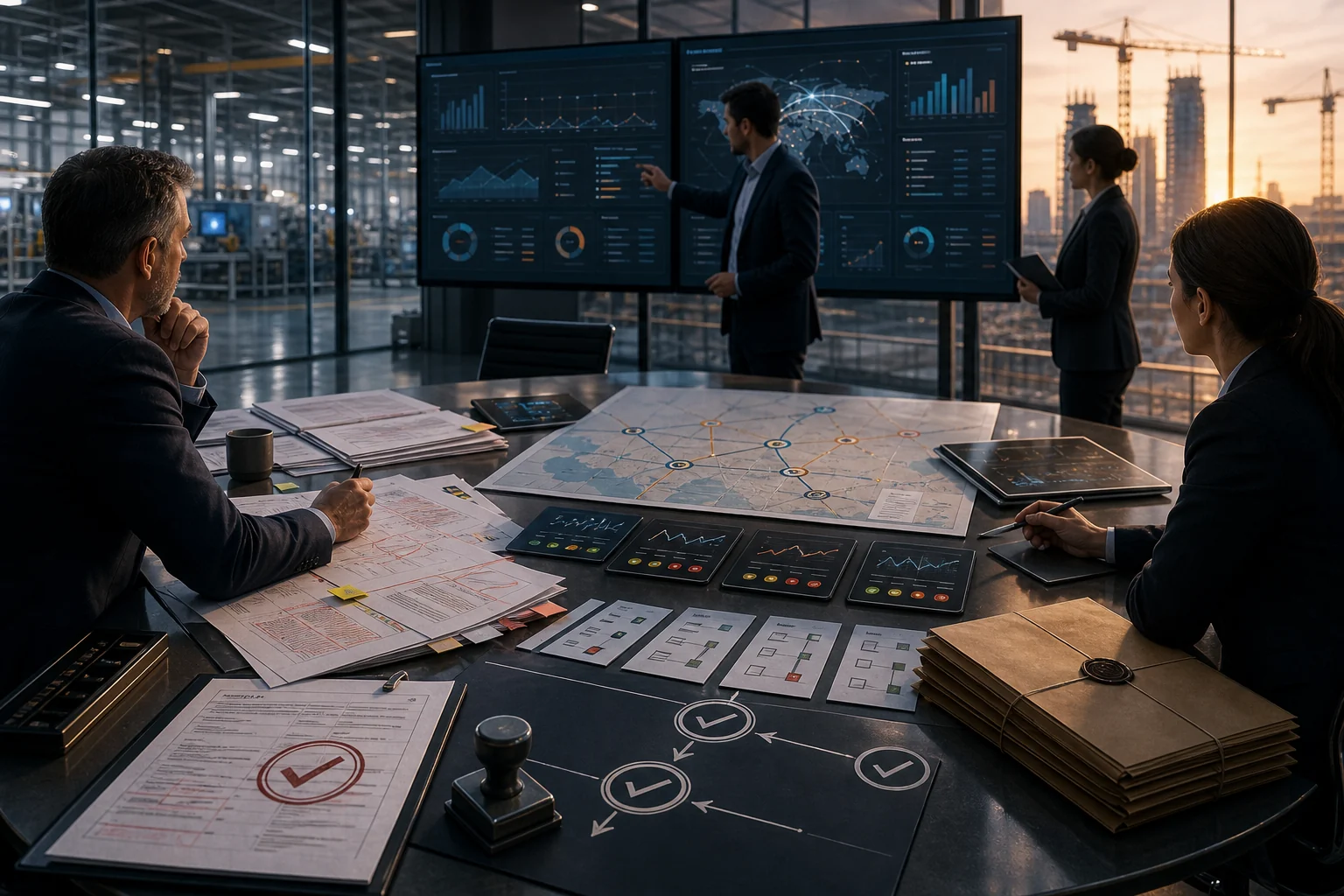 Supply chain and AEC risk review table with verified documents and operational signal cards