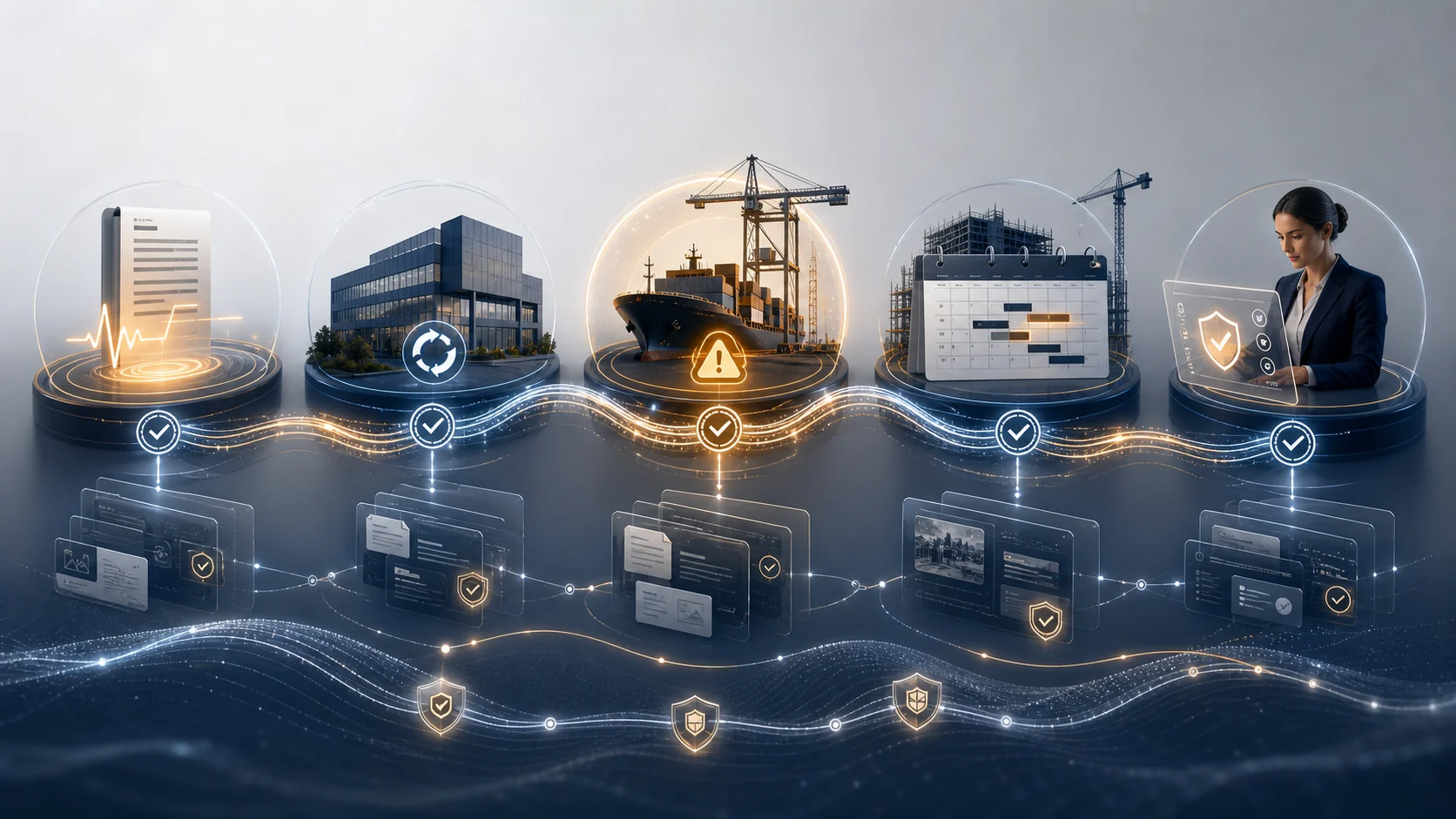Evidence-first exception workflow connecting procurement, supplier, port, project, and human approval signals